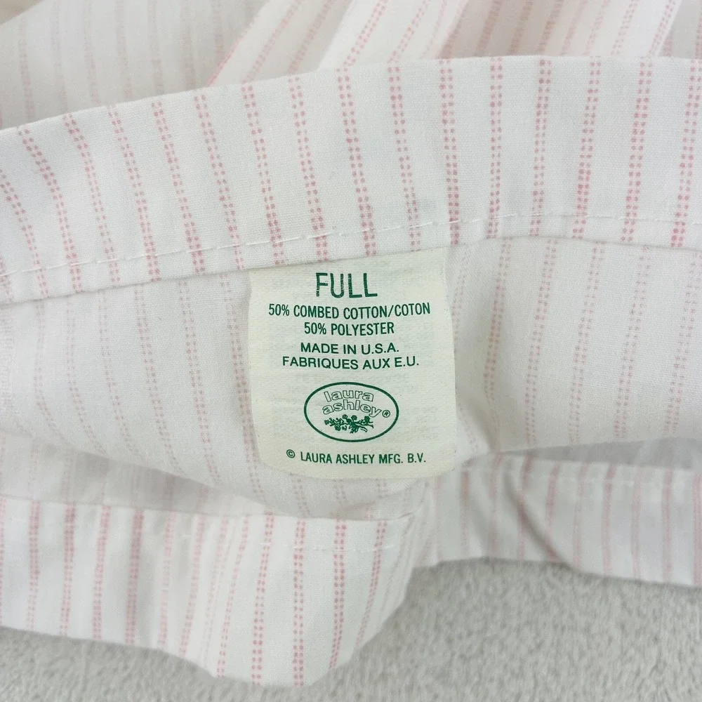 Laura Ashley Pink Stripe Ticking Pink Cotton Poly Full Size Flat Ruffle Sheet